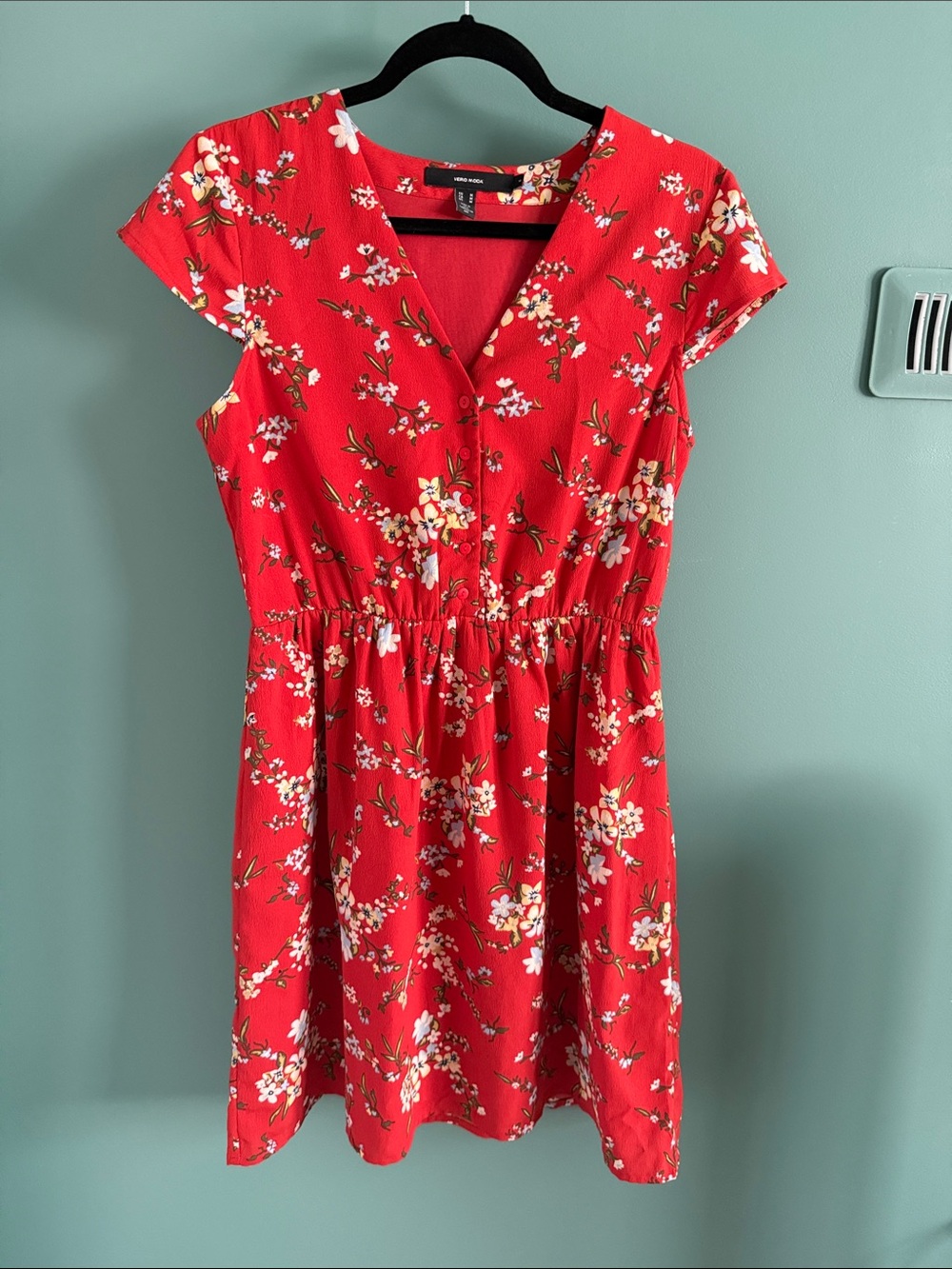 Vero Moda Red Floral V-Neck Dress